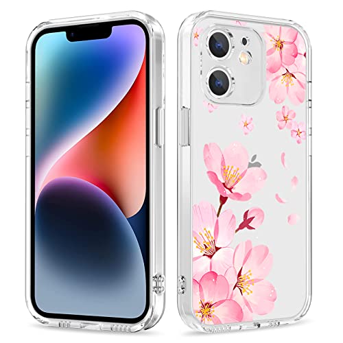Galafu Hülle für iPhone 12, Transparente TPU Silikon Anti Gelb Handyhülle für Mädchen, Ultra Durchsichtig Dünn Stoßfest Anti-Kratz Schutzhülle für iPhone 12 (6.1 inch), Rosa Blume -3 von Galafu