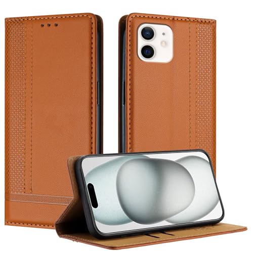Galafu Hülle für iPhone 12 Hülle, Stoßfeste PU Leder Flip Schutzhülle mit Standfunktion, Klappbar Wallet Handyhülle für iPhone 12, Braun von Galafu