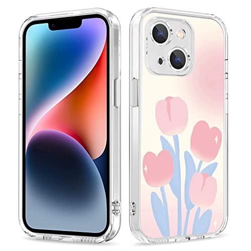 Galafu Hülle für iPhone 13 Mini, Transparente TPU Silikon Anti Gelb Handyhülle für Mädchen, Ultra Durchsichtig Dünn Stoßfest Anti-Kratz Schutzhülle für iPhone 13 Mini (5.4 inch), Rosa Tulpe -1 von Galafu