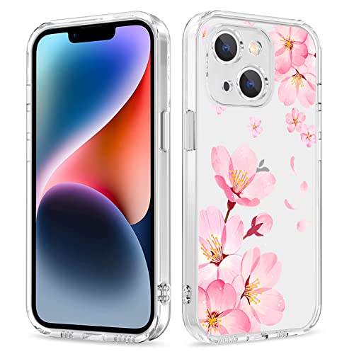 Galafu Hülle für iPhone 14 Plus, Transparente TPU Silikon Anti Gelb Handyhülle für Mädchen, Ultra Durchsichtig Dünn Stoßfest Anti-Kratz Schutzhülle für iPhone 14 Plus (6.7 inch), Rosa Blume -3 von Galafu