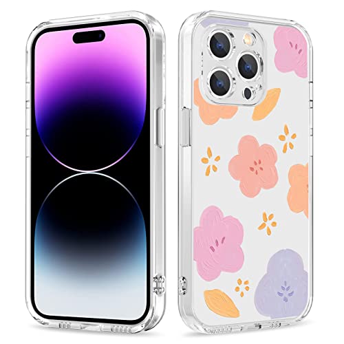 Galafu Hülle für iPhone 14 Pro, Stoßfest Transparenter TPU Silicone Hanyhülle, 360 Grad Komplettschutz Kratzfeste Ultra Durchsichtig Mädchen Schutzhülle für iPhone 14 Pro (6.1 inch), Bunte Blume -1 von Galafu