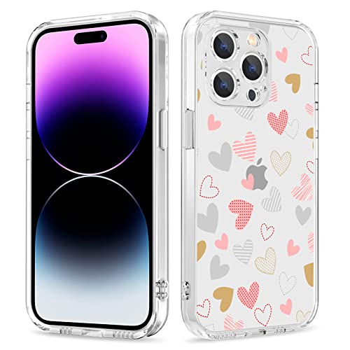 Galafu Hülle für iPhone 14 Pro, Transparente TPU Silikon Anti Gelb Handyhülle für Mädchen, Ultra Durchsichtig Dünn Stoßfest Anti-Kratz Schutzhülle für iPhone 14 Pro (6.1 inch), Bunte Liebe -3 von Galafu