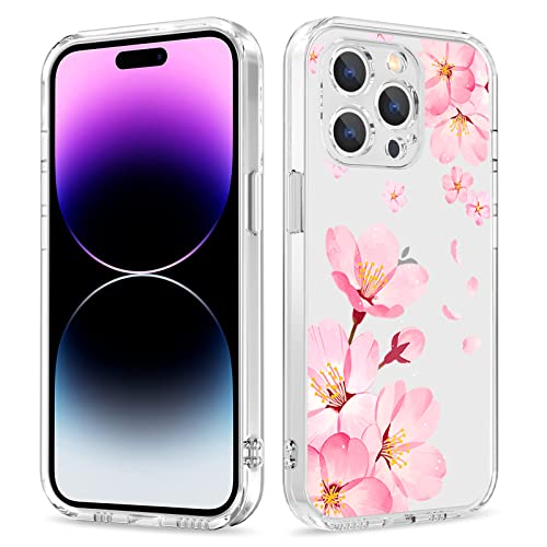Galafu Hülle für iPhone 14 Pro Max, Transparente TPU Silikon Anti Gelb Handyhülle für Mädchen, Ultra Durchsichtig Dünn Stoßfest Anti-Kratz Schutzhülle für iPhone 14 Pro Max (6.7 inch), Rosa Blume -3 von Galafu