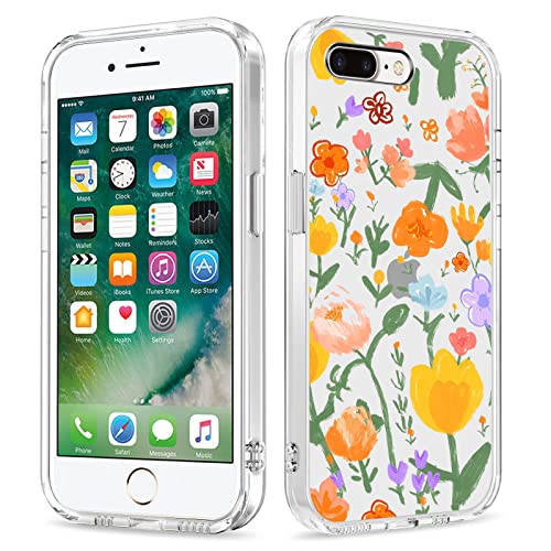 Galafu Hülle für iPhone 7 Plus/iPhone 8 Plus, Transparente TPU Silikon Anti Gelb Handyhülle für Mädchen, Ultra Durchsichtig Dünn Schutzhülle für iPhone 7 Plus/iPhone 8 Plus, Bunte Blume -2 von Galafu