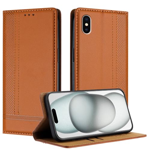 Galafu Hülle für iPhone XS/iPhone X Hülle, Stoßfeste PU Leder Flip Schutzhülle mit Standfunktion, Klappbar Wallet Handyhülle für iPhone XS/iPhone X, Braun von Galafu