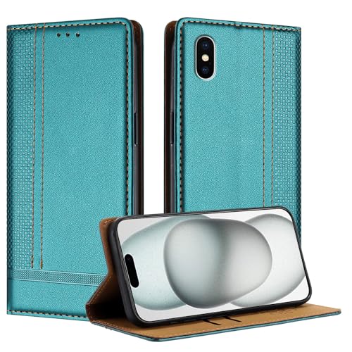 Galafu Hülle für iPhone XS/iPhone X Hülle, Stoßfeste PU Leder Flip Schutzhülle mit Standfunktion, Klappbar Wallet Handyhülle für iPhone XS/iPhone X, Grün von Galafu