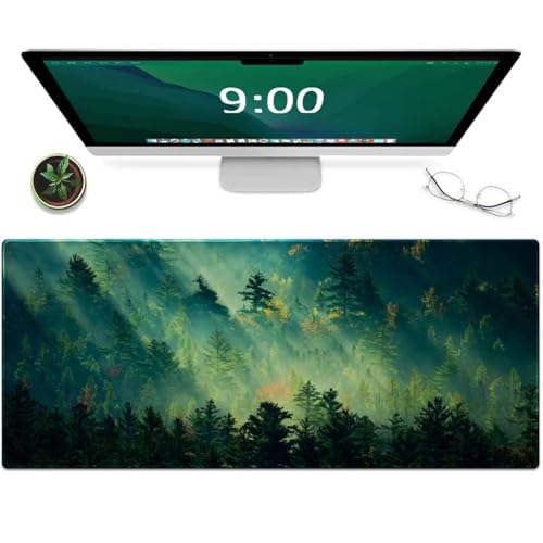 Galdas Mauspad, Büro-Schreibtischmatte, großes Gaming-Tastatur-Pad, langlebig, genähte Kanten, waschbar, erweitertes Computer-Mauspad (80x20 cm), grüner Wald von Galdas