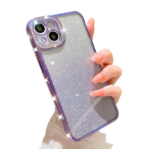 Galful Glitzer Handyhülle Kompatibel mit iPhone 14 Plus Hülle Glitzer,Ultradünn Bling Glitter Schutzhülle Transparent TPU Silikon Case Kameraschutz Bumper Cover für Frauen Mädchen-Lila von Galful