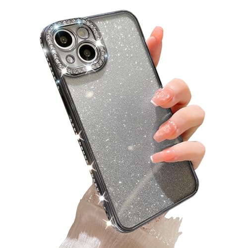 Galful Glitzer Handyhülle Kompatibel mit iPhone 15 Plus Hülle Glitzer,Ultradünn Bling Glitter Schutzhülle Transparent TPU Silikon Case Kameraschutz Bumper Cover für Frauen Mädchen-Schwarz von Galful