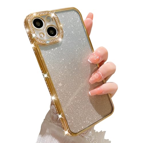 Galful Glitzer Hülle für iPhone 14 Schutzhülle,Handyhülle Sparkle Glitzer Karte Dünn TPU Cover Case Stoßfest Ultradünn Bling Handyhülle iPhone 14 Clear Hülle Frauen Mädchen-Golden von Galful