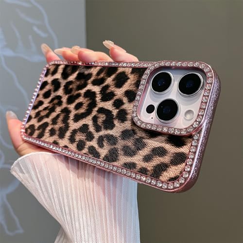 Galful Glitzer Hülle für iPhone 15 Leopard Muster Handyhülle Weich TPU Silikon Case Matte Schutzhülle mit Glitter Diamant Kratzfest Stoßfest Handytasche Aesthetic Cover-Rosa von Galful