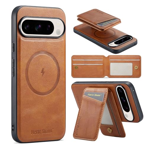 Galful Leder Handyhülle Google Pixel 9 Pro XL Magnetische Hülle mit Kartenfach Standfunktion Schutzhülle Pixel 9 Pro XL Case mit Ständer Abnehmbar Wallet Handy kreditkartenetui Stoßfeste Cover-Braun von Galful
