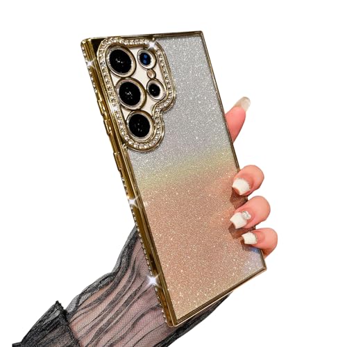 Galful Handyhülle Samsung Galaxy S24 Ultra Hülle Glitzer,Diamant Glitzer Schutzhülle Sparkle Farbverlauf Karte Transparent Case Weiche TPU Silikon Kratzfest Anti Rutsch Cover-Golden von Galful