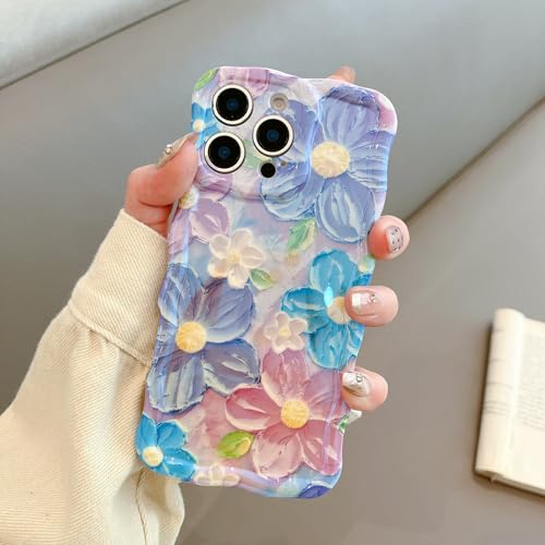 Galful Handyhülle für iPhone 15 Blume Hülle Bunte Retro-Ölgemälde Lockiges Wellen Schutzhülle Glänzend Niedliche Floral Ultradünne Silikon Case Anti-Kratzen Kratzfeste Bumper Cover-Blume 5 von Galful