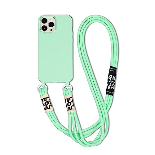 Galful Handykette Hülle für iPhone 14 pro Schutzhülle 6.1", Necklace Handyhülle Ultradünn Silikon Cover mit Verstellbarer Band Lanyard Case Bumper Case für iPhone 14 pro-Hellgrün von Galful