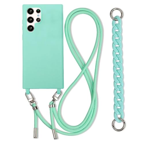 Galful Handykette für Samsung Galaxy S22 Plus Hülle mit Band,Necklace Handyhülle Samsung S22 Plus Hülle mit Armband Kordel zum Umhängen Schutzhülle Nylon Schultergurt Silikon Case,Mintgrün von Galful