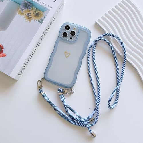 Galful Handykette für iPhone 15 Pro Hülle mit Band Wellen Transparent Schutzhülle Gold Liebesherz Herz Muster Handyhülle mit Abnehmbar Kordel zum Umhängen Silikon Case Cover-Blau Galful Handykette für iPhone 15 Pro Hülle mit Band Wellen Transparent Schutzhülle Gold Liebesherz Herz Muster Handyhülle mit Abnehmbar Kordel zum Umhängen Silikon Case Cover-Blau von Galful