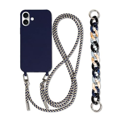 Galful Handykette iPhone 16 Hülle mit Armband,Necklace Handyhülle iPhone 16 Case mit Band Schutzhülle zum Umhängen Kordel Verstellbarer Nylon Halskette Silikon Case Cover-Dunkelblau Galful Handykette iPhone 16 Hülle mit Armband,Necklace Handyhülle iPhone 16 Case mit Band Schutzhülle zum Umhängen Kordel Verstellbarer Nylon Halskette Silikon Case Cover-Dunkelblau von Galful