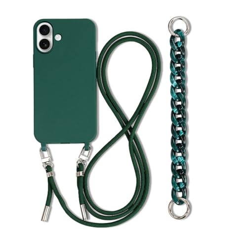 Galful Handykette iPhone 16 Hülle mit Armband,Necklace Handyhülle iPhone 16 Case mit Band Schutzhülle zum Umhängen Kordel Verstellbarer Nylon Halskette Silikon Case Cover-Dunkelgrün Galful Handykette iPhone 16 Hülle mit Armband,Necklace Handyhülle iPhone 16 Case mit Band Schutzhülle zum Umhängen Kordel Verstellbarer Nylon Halskette Silikon Case Cover-Dunkelgrün von Galful