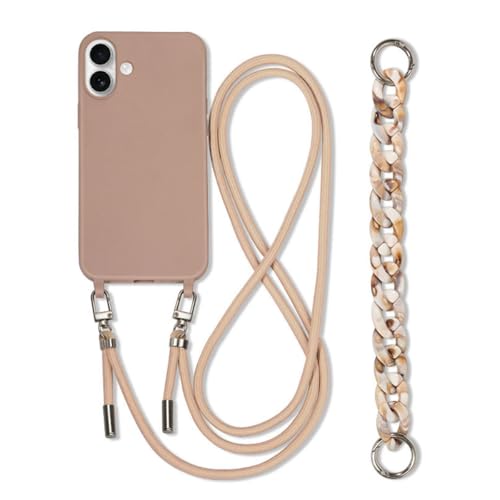 Galful Handykette iPhone 16 Hülle mit Armband,Necklace Handyhülle iPhone 16 Case mit Band Schutzhülle zum Umhängen Kordel Verstellbarer Nylon Halskette Silikon Case Cover-Milchtee von Galful
