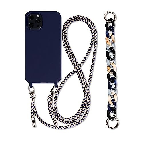 Galful Handykette iPhone 16 Pro Hülle mit Armband,Necklace Handyhülle iPhone 16 Pro Case mit Band Schutzhülle zum Umhängen Kordel Verstellbarer Nylon Halskette Silikon Case Cover-Dunkelblau von Galful