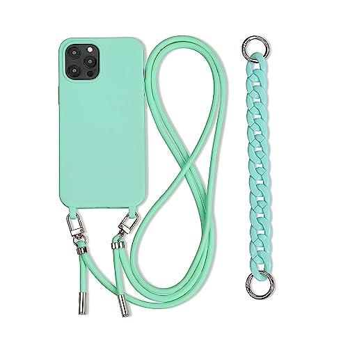 Galful Handykette iPhone 16 Pro Hülle mit Armband,Necklace Handyhülle iPhone 16 Pro Case mit Band Schutzhülle zum Umhängen Kordel Verstellbarer Nylon Halskette Silikon Case Cover-Mintgrün von Galful