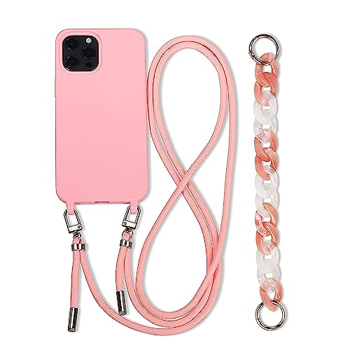 Galful Handykette iPhone 16 Pro Hülle mit Armband,Necklace Handyhülle iPhone 16 Pro Case mit Band Schutzhülle zum Umhängen Kordel Verstellbarer Nylon Halskette Silikon Case Cover-Rosa von Galful
