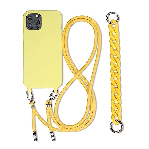 Galful Handykette iPhone 16 Pro Max Hülle mit Armband,Necklace Handyhülle iPhone 16 Pro Max Case mit Band Schutzhülle zum Umhängen Kordel Verstellbarer Nylon Halskette Silikon Case Cover-Gelb von Galful