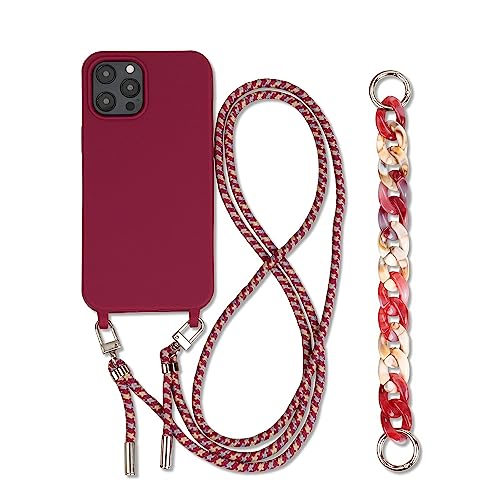 Galful Handykette kompatibel mit iPhone 15 Pro Max Hülle mit Armband,Necklace Handyhülle iPhone 15 Pro Max Schutzhülle zum Umhängen Kordel Verstellbarer Halskette Silikon Case Cover-Tiefrot von Galful