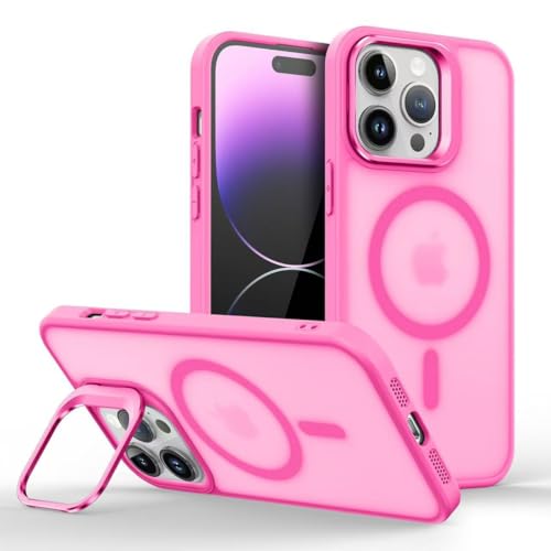 Galful Magnetisch Handyhülle für iPhone 16 Pro Max Hülle mit Ständer,Matt Schutzhülle iPhone 16 Pro Max Case Integrierter Kamera Ringständer Transluzent Hülle Anti-Fingerabdruck Cover-Rosenrot von Galful