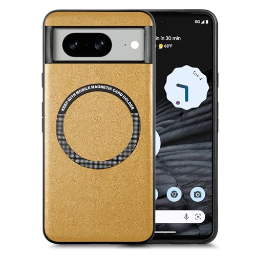 Galful Magnetisch Hülle für Google Pixel 8 Handyhülle Kompatibel mit MagSafe,Premium PU Lederhülle Mattierte Anti-Fingerabdruck Magnetic Case Kratzfeste Schutzhülle für Pixel 8 Case 6.17’’-gelb von Galful