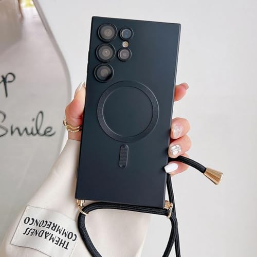 Galful Magnetische Handykette für Samsung Galaxy S20 Hülle mit Band Kompatibel mit MagSafe Handyhülle S20 Silikon Schutzhülle Abnehmbar Kordel Cover zum Umhängen Necklace Case-Schwarz von Galful