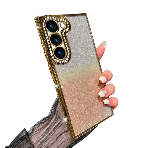 Galful Samsung Galaxy S23 Hülle Glitzer Handyhülle Samsung S23 6.1”,Ultradünn Bling Glitter Schutzhülle Transparent Silikon TPU Cover Niedliche Glitzernde Bumper Case für Frauen Mädchen-Golden von Galful