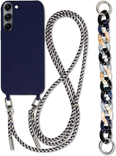 Galful Samsung Galaxy S24 Hülle mit Band,Handykette Handyhülle mit Armband,Necklace Case mit Kordel Nylon Schultergurt Silikon Schutzhülle zum Umhängen Stoßfeste Case Cover-Dunkelblau von Galful