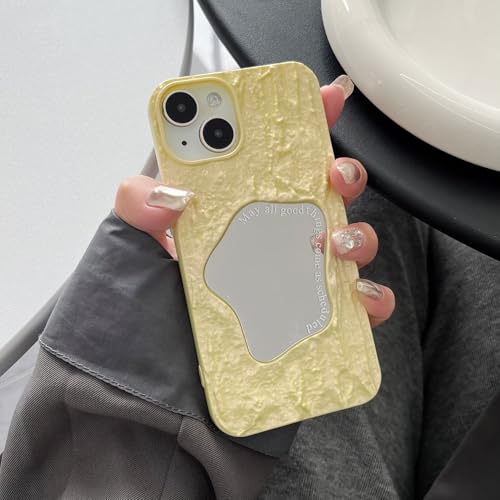 Galful Spiegel Handyhülle für iPhone 15 Pro Hülle,3D Welle Wasser Ripple Luxus Makeup Spiegel Schutzhülle Stoßfeste Anti-Kratzer Weiche TPU Kristallklare Rückseite Case Cover-Gelb von Galful