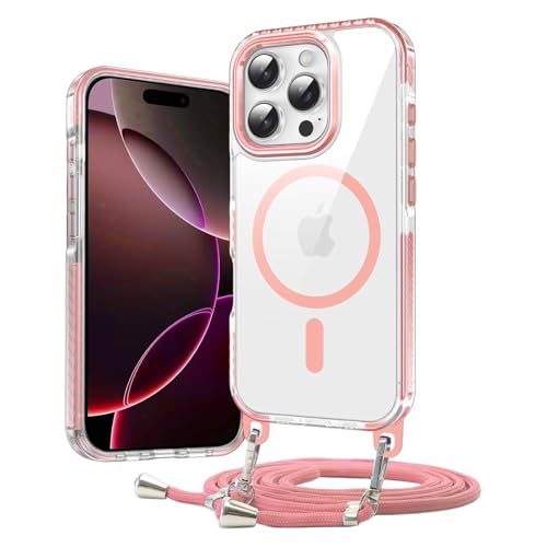 Galful Handykette Hülle für iPhone 16 Pro Max Magnetische Handyhülle mit Band,Durchsichtig Dünn Schutzhülle Necklace Hülle mit Abnehmbar Kordel zum Umhängen Hart Klare Case iPhone 16 Pro Max-Rosa Galful Handykette Hülle für iPhone 16 Pro Max Magnetische Handyhülle mit Band,Durchsichtig Dünn Schutzhülle Necklace Hülle mit Abnehmbar Kordel zum Umhängen Hart Klare Case iPhone 16 Pro Max-Rosa von Galful