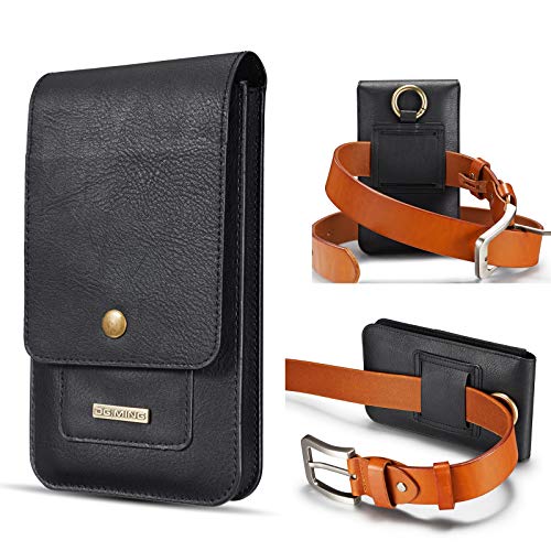 GaliJialiB Handyholster 5,5 Zoll Handy-Holster aus echtem Rindsleder mit 2 Taschen, kompatibel mit iPhone 16 15 14 13 12 Pro XS XR, Gürteltasche for Herren mit Kartenhalter Schutzhülle(Black) von GaliJialiB
