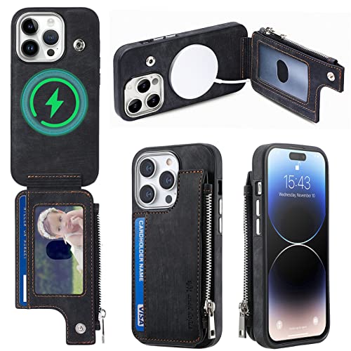 Handyhülle Brieftaschen-Hülle, kompatibel mit iPhone 14 Pro Hülle 6,1 Zoll, Premium-PU-Leder-Brieftaschen-Handyhülle mit Kartenhalter, schützende, stoßfeste Abdeckung [unterstützt -Ladegerät] Schutzhü von GaliJialiB