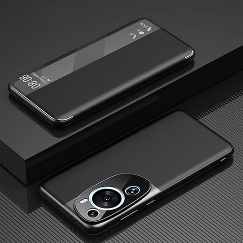 Handyhülle Kompatibel mit Huawei P60 Art Case View Clear Smart Window, Luxus Flip Slim Mirror Hard PC Leder Flip stoßfeste Schutzhülle Kompatibel mit Huawei P60 Art Phone Case Schutzhülle(Black) von GaliJialiB