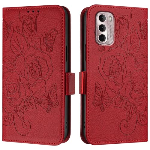 Handyhülle Kompatibel mit Motorola Moto G Stylus 2022 4G Hülle, Wallet Case Slim PU Leder Phone Flip Folio Case, stoßfeste Schutzhülle mit Kartenhaltern + Handschlaufe Schutzhülle(Red) von GaliJialiB