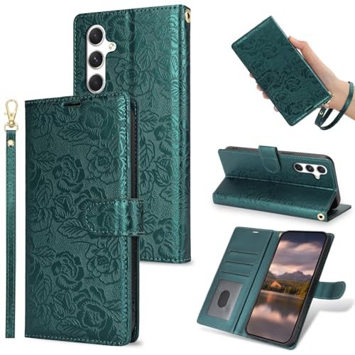 Handyhülle Kompatibel mit Samsung Galaxy A05S 4G Wallet Case, PU-Leder-Magnetverschluss-Flip-Folio-Case mit Kartenhaltern, Ständer und Trageband, stoßfeste TPU-Innenschale Schutzhülle(Green) von GaliJialiB