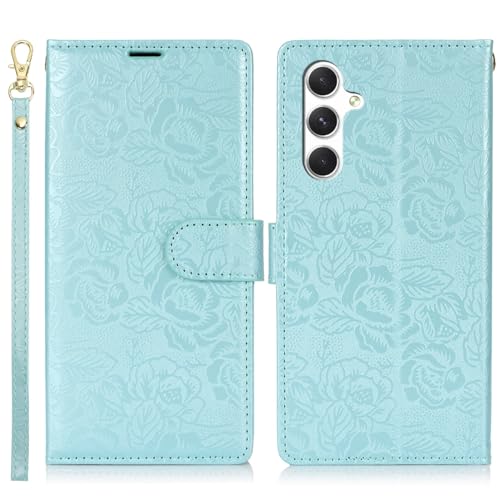 Handyhülle Kompatibel mit Samsung Galaxy A15 5G Wallet Case, PU-Leder Magnetic Snap Flip Folio Case mit Kartenhaltern, Kickstand und Lanyard, stoßfester TPU-Innenschale Schutzhülle(Blue) von GaliJialiB
