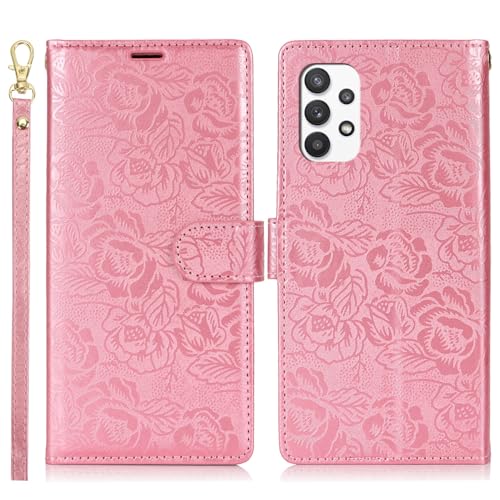 Handyhülle Kompatibel mit Samsung Galaxy A53 5G Wallet Case, PU-Leder-Magnetverschluss-Flip-Folio-Case mit Kartenhaltern, Ständer und Trageband, stoßfeste TPU-Innenschale Schutzhülle(Pink) von GaliJialiB