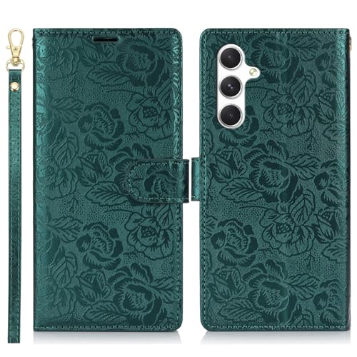 Handyhülle Kompatibel mit Samsung Galaxy S23 FE Wallet Case, PU-Leder, magnetisches Flip-Folio-Case mit Kartenhaltern, Kickstand und Lanyard, stoßfeste TPU-Innenschale Schutzhülle(Green) von GaliJialiB