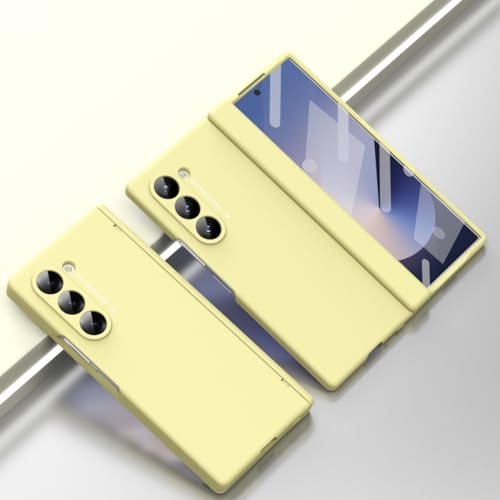 Handyhülle Kompatibel mit Samsung Galaxy Z Fold 6 Hülle mit Displayschutzfolie und Scharnierschutz, stoßfeste Ganzkörper-Hart-PC-Schutzhülle Compatible with Samsung Galaxy Z Fold 6 Schutzhülle(Yellow) von GaliJialiB