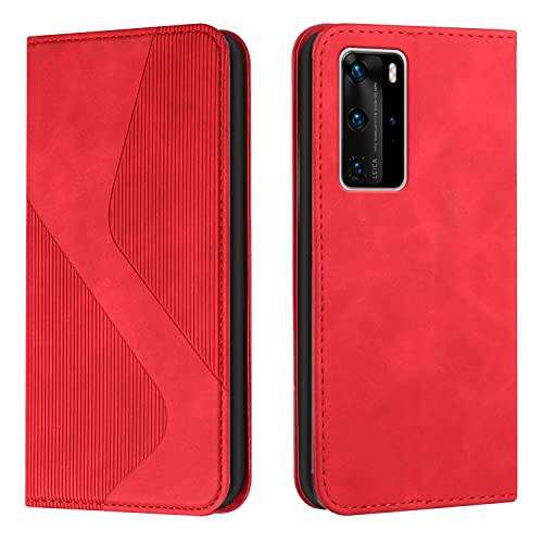 Handyhülle Wallet Case Kompatibel mit Huawei P40 Pro, Kompatibel mit Huawei P40 Pro Hülle [Stoßfeste TPU-Innenhülle] PU-Lederhülle mit magnetischer Flip-Cover Schutzhülle(Red) von GaliJialiB