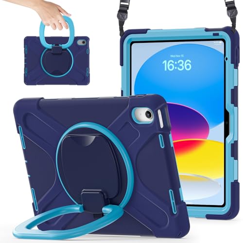 Tablet PC Hülle Hülle kompatibel mit iPad (A16) 11. Generation 11 Zoll (2025), stoßfeste, robuste Abdeckung mit 360° drehbarem Ständer, robuste Tablet-Hülle mit Hand-/Schultergurt Schutzhülle(Navy Blu von GaliJialiB