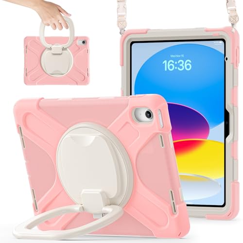 Tablet PC Hülle Hülle kompatibel mit iPad (A16) 11. Generation 11 Zoll (2025), stoßfeste, robuste Abdeckung mit 360° drehbarem Ständer, robuste Tablet-Hülle mit Hand-/Schultergurt Schutzhülle(Pink 1) von GaliJialiB