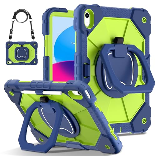 Tablet PC Hülle Hülle kompatibel mit iPad (A16) 11. Generation 2025, robuste, stoßfeste Abdeckung, Schutzhülle mit 360-Grad-Drehständer + Handschlaufe + Schultergurt Schutzhülle(Yellow Green 2) von GaliJialiB