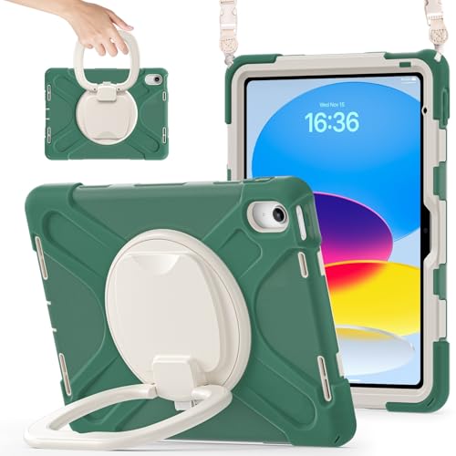 Tablet PC Hülle Hülle kompatibel mit iPad 10. Generation 10,9 Zoll 2022, stoßfeste, robuste Abdeckung mit 360° drehbarem Ständer, robuste Tablet-Hülle mit Hand-/Schultergurt Schutzhülle(Green 2) von GaliJialiB